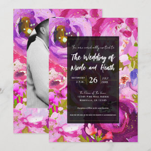 Invitation Mariage Floral Vibrant Rose et Violet
