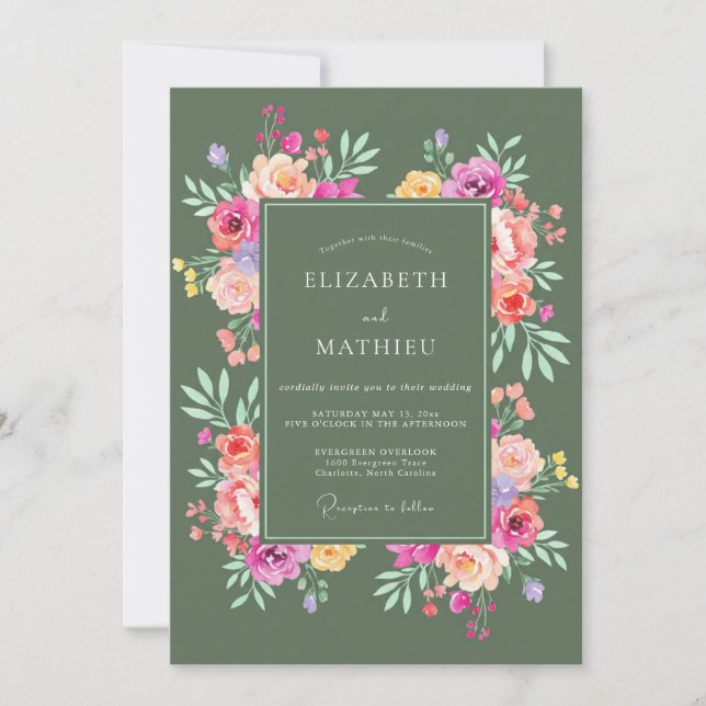 Invitation Mariage Floral Vibrant Sage (Devant)