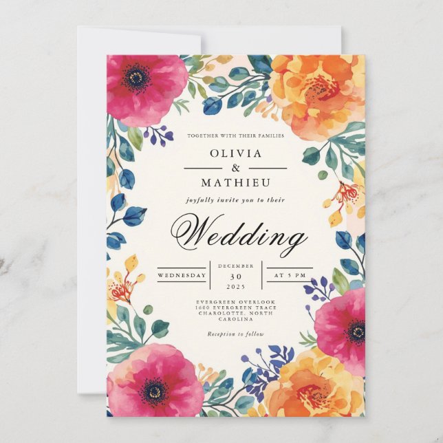 Invitation Mariage floral vif (Devant)