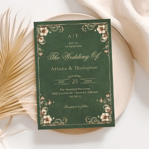Invitation Mariage floral vintage Art Nouveau vert