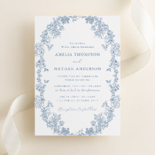 Invitation Mariage floral Vintage bleu foncé