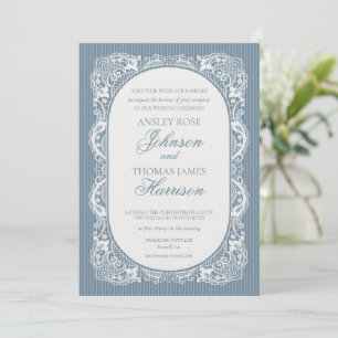 Invitation Mariage Floral Vintage Broderie Anglaise Bleue
