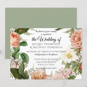 Invitation Mariage floral Vintage de la Monnaie de Sage Horiz
