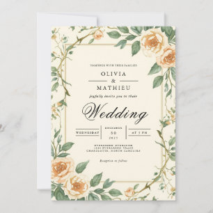 Invitation Mariage floral vintage en fleur de pêche