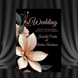 Invitation Mariage Floral Vintage fleurs rose pêche noir