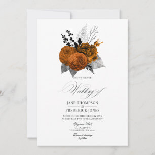Invitation Mariage Floral Vintage Halloween Noir et Orange