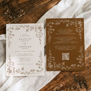 Invitation Mariage Floral Vintage Marron et Crème à la França