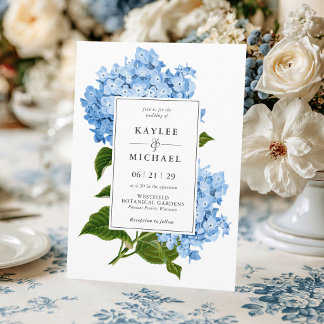 Invitation Mariage Floral Vintage Moderne Hydrangea Bleue