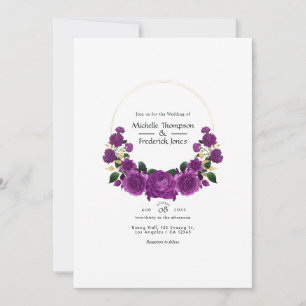 Invitation Mariage floral vintage or et violet