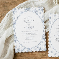 Mariage Floral Vintage Ovale Bleu Poussiéreux Fran