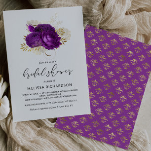Invitation Mariage Floral Vintage Pourpre Or Broderie Mariée