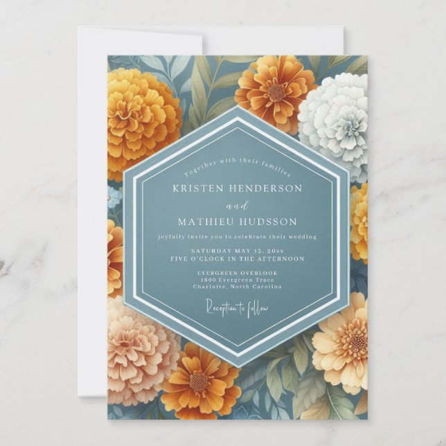 Invitation Mariage Floral Vintage Tagetes (Devant)