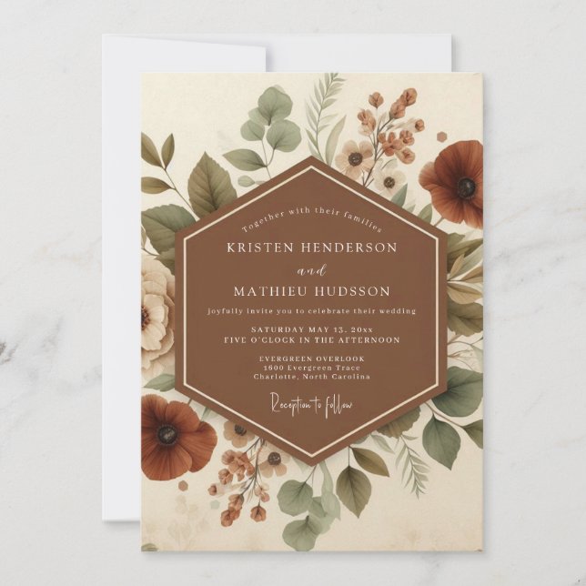 Invitation Mariage Floral Vintage Terracotta (Devant)