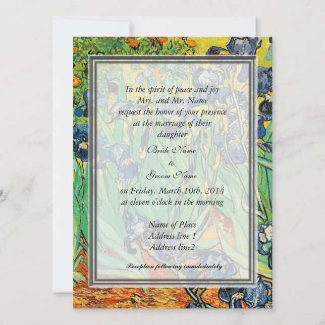 Invitation Mariage floral vintage, Van Gogh, Iris (Devant)