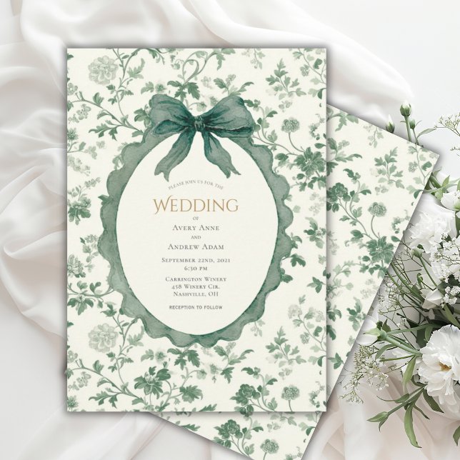 Invitation Mariage Floral Vintage Vert (Créateur téléchargé)