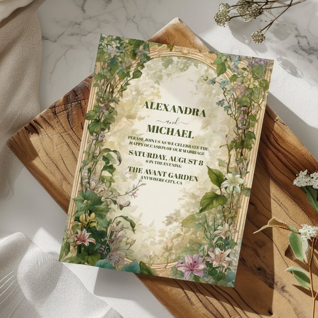 Invitation Mariage Floral Vintage Vert (Créateur téléchargé)