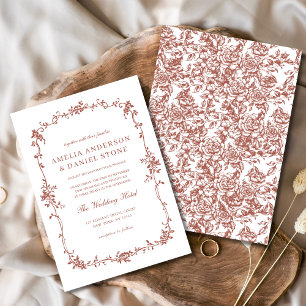 Invitation Mariage Floral Vintage Victorien Terracotta