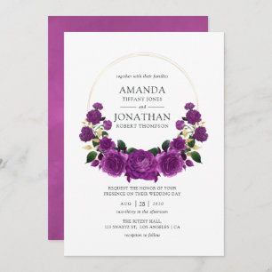 Invitation Mariage Floral Vintage violet et or