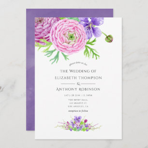 Invitation Mariage floral violet aquarelle