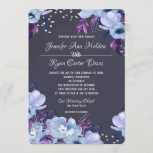 Invitation Mariage floral violet bleu