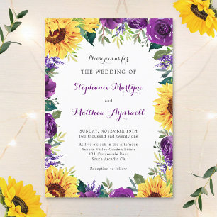 Invitation Mariage floral violet de tournesol rustique
