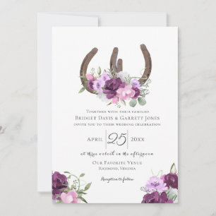 Invitation Mariage floral violet en fer à cheval