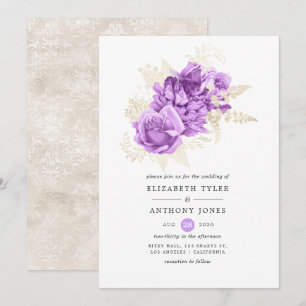 Invitation Mariage floral violet et ivoire