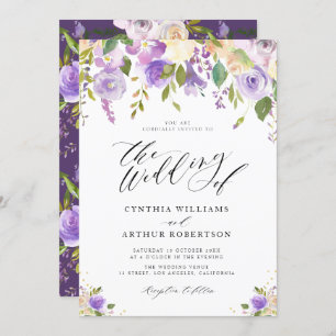 Invitation mariage floral violet et pêche