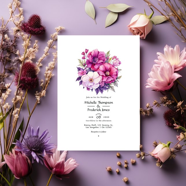 Invitation Mariage floral violet et rose (Créateur téléchargé)