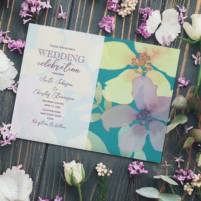 Invitation Mariage Floral Violet et Turquoise (Créateur téléchargé)