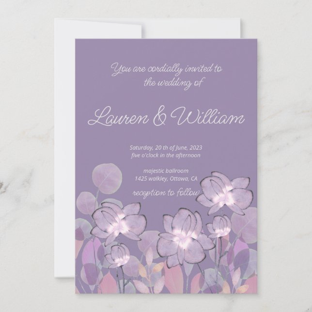 Invitation Mariage floral violet mauve pastel (Devant)