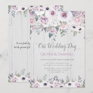 Invitation Mariage Floral Violet Pourpre Lavande Blanc Rustiq