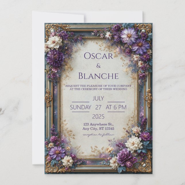 Invitation Mariage Floral Violet Poussiéreux (Devant)