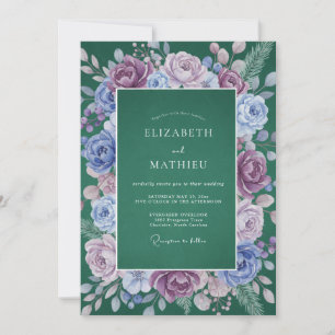 Invitation Mariage Floral Violet Profond Verdoyant