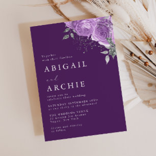 Invitation Mariage floral violet prune pourpre