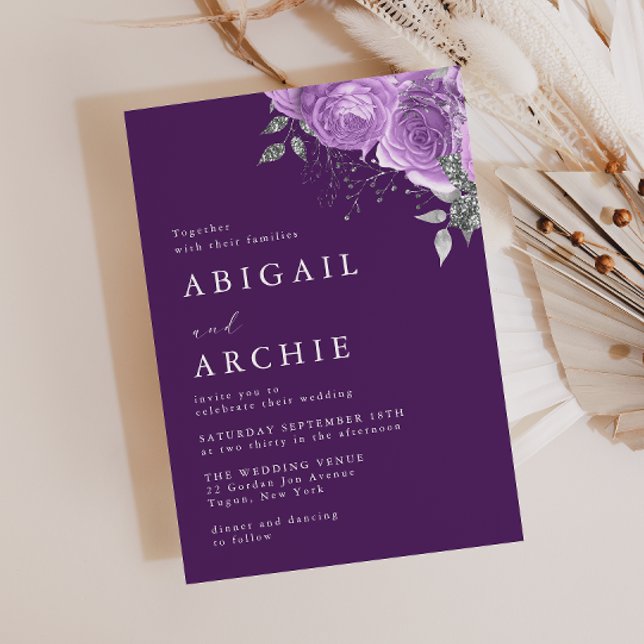 Invitation Mariage floral violet prune pourpre  (Créateur téléchargé)