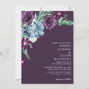 Invitation Mariage floral violet romantique foncé