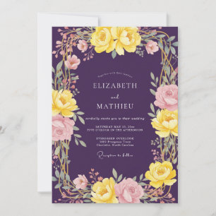 Invitation Mariage Floral Vivid Deep Purple