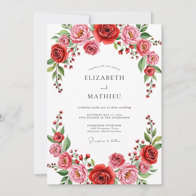 Invitation Mariage Floral Vivid Rouge (Devant)