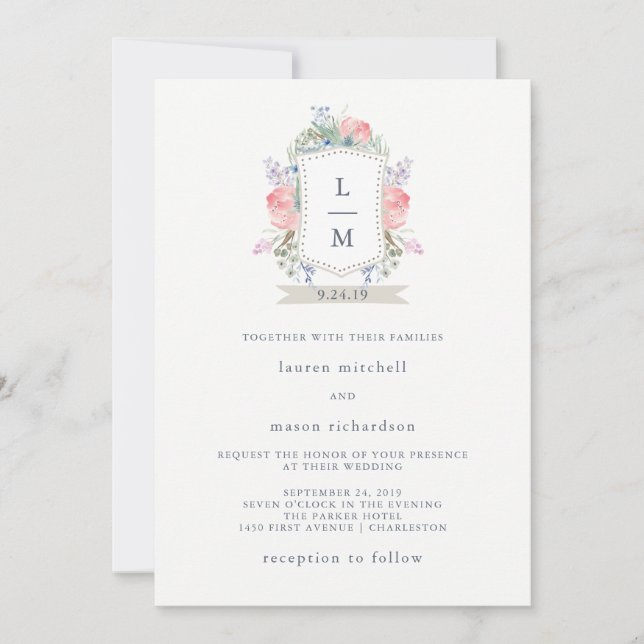Invitation Mariage Floral Watercolor Crest (Devant)