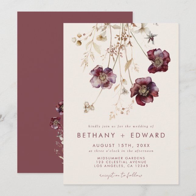 Invitation Mariage floral Whimsical (Devant / Derrière)
