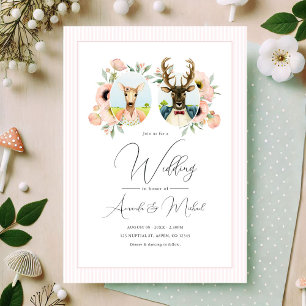 Invitation Mariage floral Whimsical Deer Couple