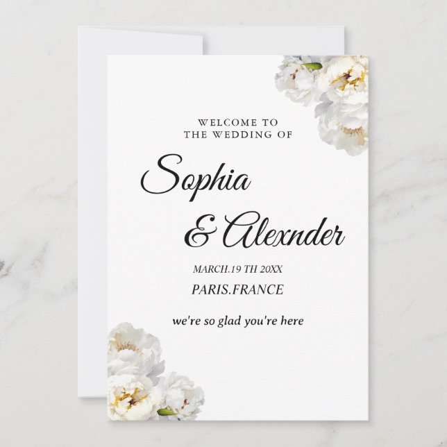 Invitation Mariage floral White Peony (Devant)