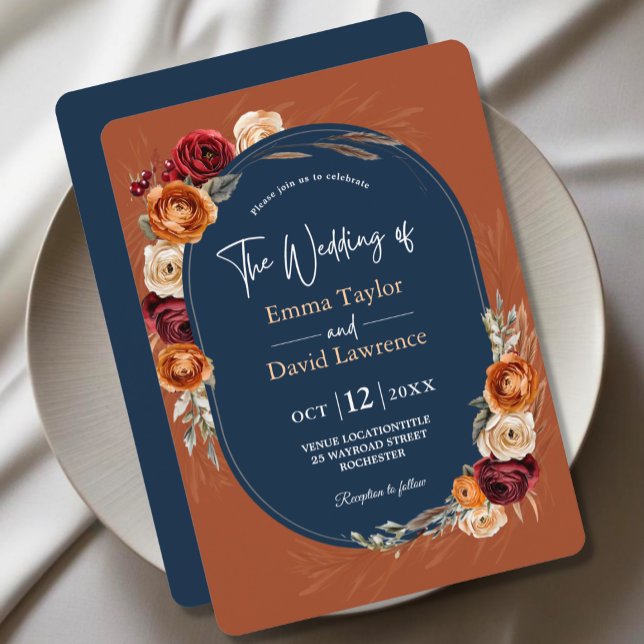 Invitation Mariage florale marine d'automne élégant (Créateur téléchargé)