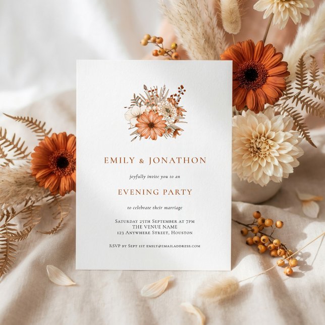 Invitation Mariage Florales Automnales Rustiques Soirée  (Créateur téléchargé)