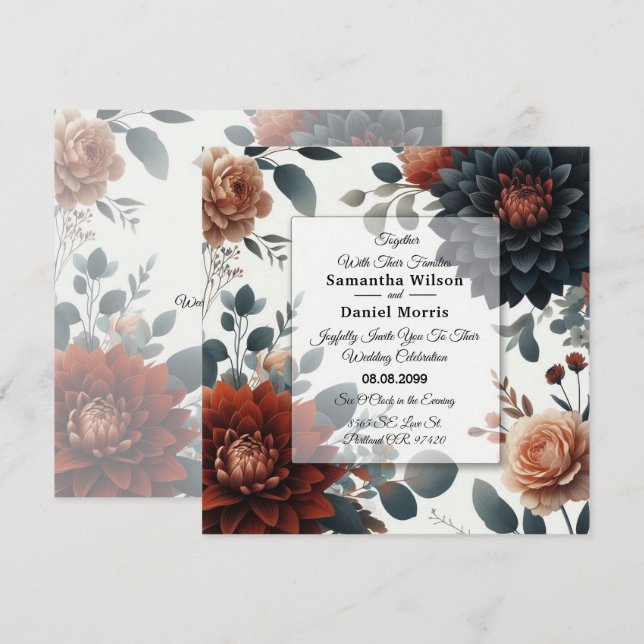 Invitation Mariage Florales de l'Automne Rustique et Maussade (Devant / Derrière)