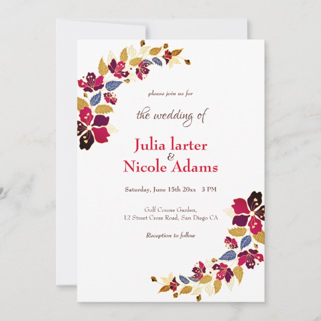 Invitation Mariage Florales d'Hibiscus Tropical Orange Brûlé (Devant)
