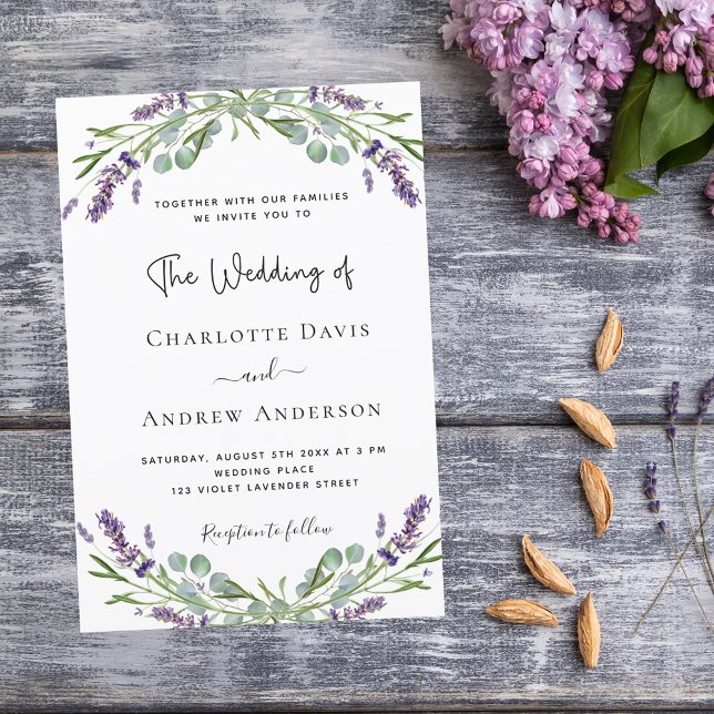 Invitation Mariage floraux de violette lavande verdure  (Créateur téléchargé)