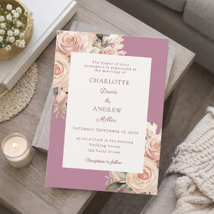 Invitation Mariage floraux rose poussiéreuse ivoire mauve