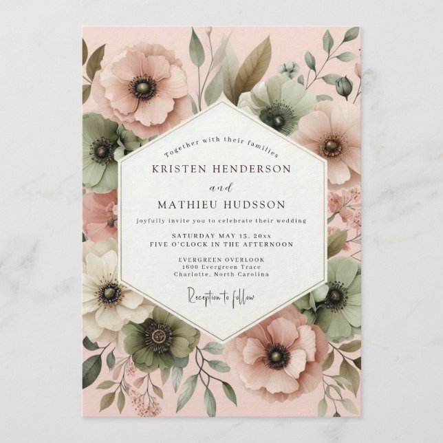 Invitation Mariage Flore Assourdie Eau de Rose (Devant)